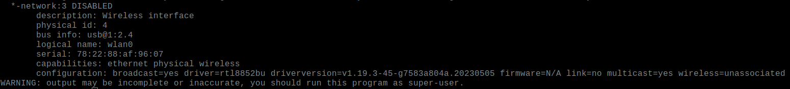 lshw -C network output